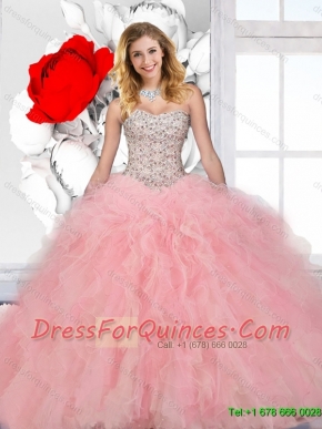 Perfect 2016 Strapless Beaded and Ruffles Quinceanera Dresses in Multi Color