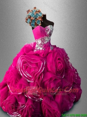 Beautiful Rolling Flowers Organza Sweetheart Quinceanera Gowns