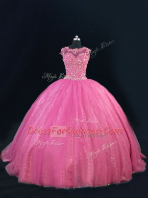 Glamorous Tulle Sleeveless Floor Length Quinceanera Dresses and Beading and Lace and Sequins