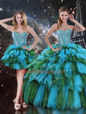 Elegant Sweetheart Sleeveless Organza 15 Quinceanera Dress Beading and Ruffles and Ruffled Layers Lace Up