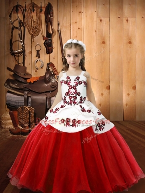 Straps Sleeveless Organza Girls Pageant Dresses Embroidery Lace Up
