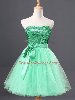 Colorful Apple Green A-line Tulle Sweetheart Sleeveless Sequins Mini Length Zipper Prom Gown