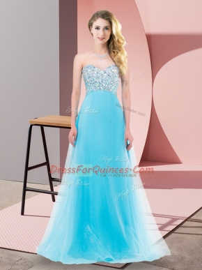 Luxury Sweetheart Sleeveless Lace Up Prom Gown Aqua Blue Tulle