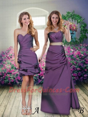 Eggplant Purple Sweetheart Taffeta Column Dama Dresses with Ruching