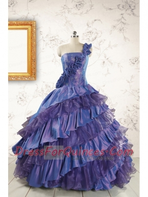 2015 Remarkable One Shoulder Hand Made Flowers and Ruffles Quinceanera Dresses