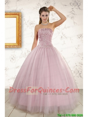 2015 Light Pink Strapless Elegant Sweet 16 Dresses with Appliques