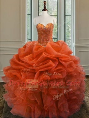 Free and Easy Beading and Ruffles Vestidos de Quinceanera Orange Red Lace Up Sleeveless Floor Length