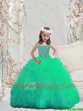 Sweet Spaghetti Apple Green Mini  Quinceanera Dresses with Beading and Ruffles