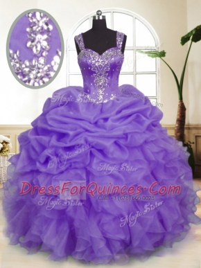 Excellent Pick Ups Lavender Sleeveless Organza Zipper Quinceanera Dresses for Military Ball and Sweet 16 and Quinceanera