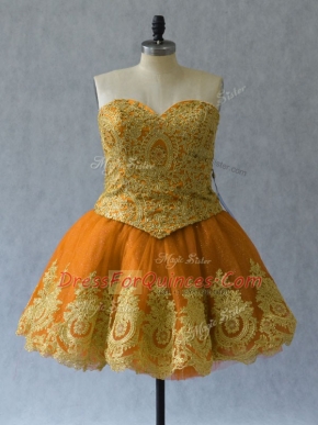 Rust Red Sleeveless Appliques and Embroidery Mini Length Party Dresses