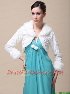 Faux Fur Special Occasion / Wedding Jacket With Long Sleeves and Fold-over Collar