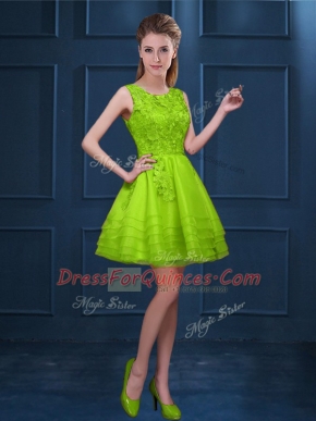 Sleeveless Lace and Ruffled Layers Zipper Vestidos de Damas