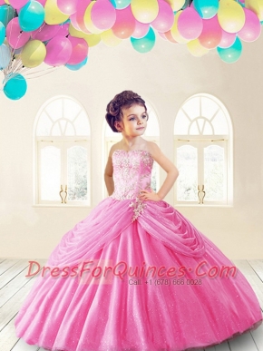 Lovely Rose Pink Little Girl Pageant Dress with Appliques and Pick-ups for 2014