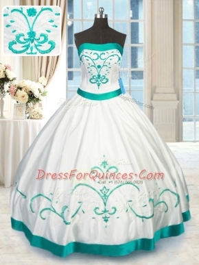 Chic Floor Length White Sweet 16 Quinceanera Dress Strapless Sleeveless Lace Up
