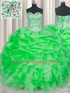 Romantic Organza Sweetheart Sleeveless Lace Up Beading and Ruffles Sweet 16 Quinceanera Dress in Green