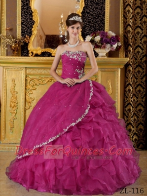 Classical Quinceanera Dresses In Fuchsia Ball Gown Strapless With Organza Appliques