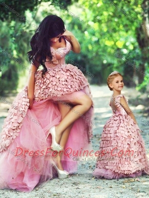 2016 Exquisite High Low Prom Dress in Special Material and Perfect Applique Little Girl Dress with Straps