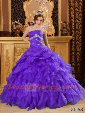 2014 Beautiful Purple Ball Gown Floor-length Organza Cheap Quinceanera Dresses