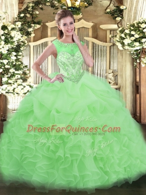 Sleeveless Lace Up Beading and Ruffles Ball Gown Prom Dress