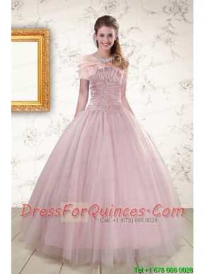 2015 Light Pink Strapless Elegant Sweet 16 Dresses with Appliques