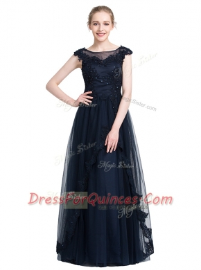 Floor Length Zipper Prom Gown Black for Prom and Party with Beading