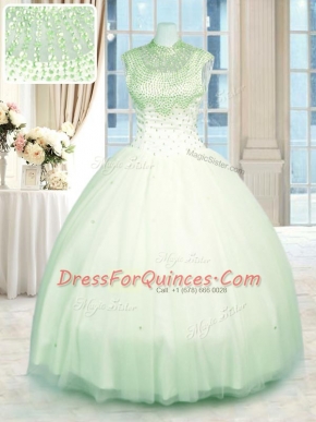 Green Sleeveless Tulle Zipper 15th Birthday Dress for Military Ball and Sweet 16 and Quinceanera