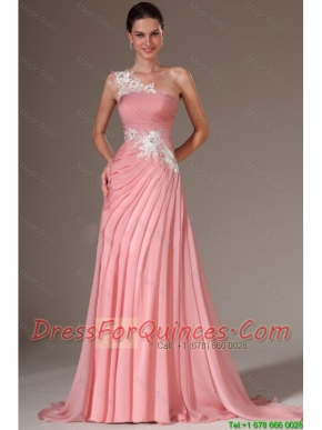 Classical Empire One Shoulder Prom Dresses with Appliques for 2016