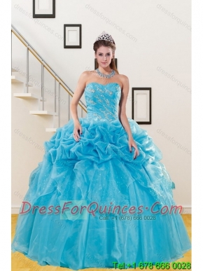 2015 Best Teal Quince Gown with Embroidery and Pick Ups