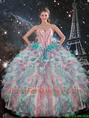 Pretty  Sweetheart Beaded and Ruffles Quinceanera Gowns in Multi Color