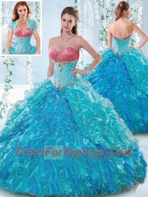 Elegant Beaded Bodice and Ruffled Sweetheart Detachable Quinceanera Dresses