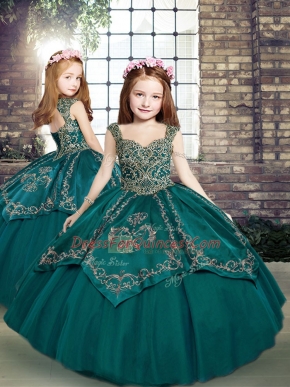 Tulle Sleeveless Floor Length Girls Pageant Dresses and Beading and Embroidery