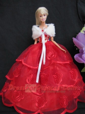 Embroidery Red Organza Ball Gown Gown For Barbei Doll