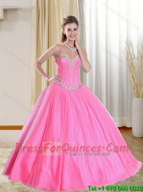 Custom Made Beadings 2015 Quinceanera Dress in Pink