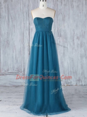 Floor Length Teal Dama Dress Sweetheart Sleeveless Side Zipper