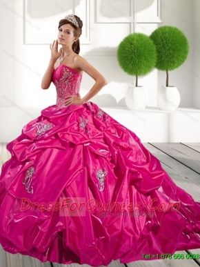 2015 Classical Appliques and Pick Ups Quinceanera Dress in Hot Pink