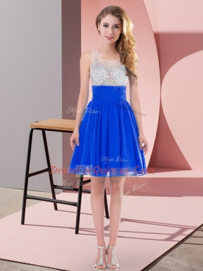 Luxury Royal Blue Side Zipper Quinceanera Court Dresses Beading Sleeveless Mini Length