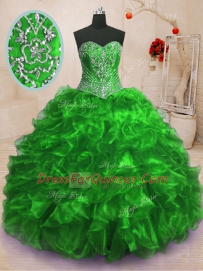 Discount With Train Quince Ball Gowns Organza Sweep Train Sleeveless Beading and Ruffles