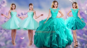 Custom Designed Floor Length Aqua Blue Sweet 16 Quinceanera Dress Scoop Sleeveless Lace Up