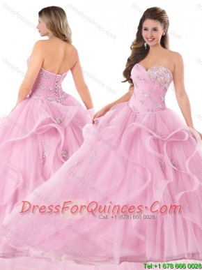 Pretty Sweetheart Pink Quinceanera Dresses with Beading