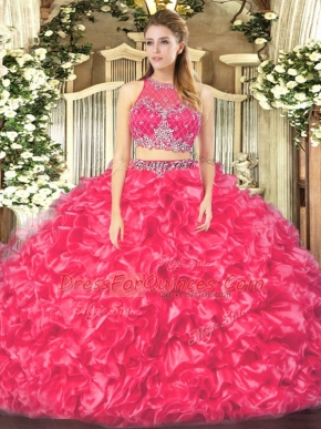 Modern Floor Length Coral Red Quinceanera Dress Scoop Sleeveless Zipper