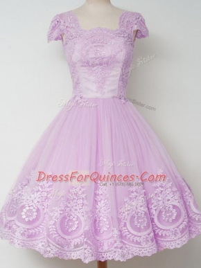 Knee Length Zipper Damas Dress Lilac for Prom and Party and Wedding Party with Lace