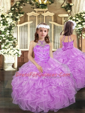 Halter Top Sleeveless Lace Up Pageant Dress Lilac Organza