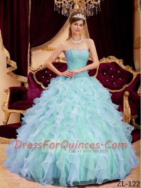 Blue Ball Gown Sweetheart Floor-length Organza Perfect Quinceanera Dress with Beading
