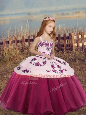 Attractive Ball Gowns Child Pageant Dress Fuchsia Straps Sleeveless Floor Length Lace Up