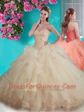 Gorgeous Beaded and Ruffled Big Puffy Quinceanera Dress in Champagne