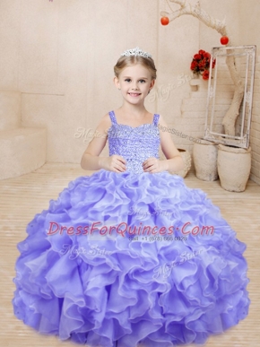 Elegant Floor Length Ball Gowns Sleeveless Lavender Girls Pageant Dresses Lace Up