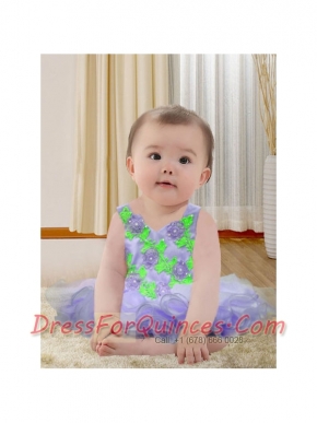 Elegant A-Line Straps Little Girl Dresses with Appliques Hand Made Flowers in Lilac for 2014