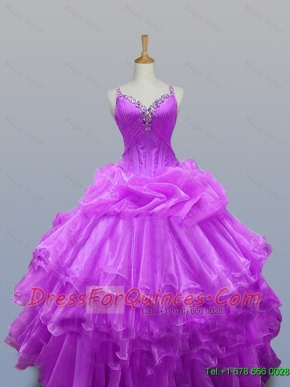 2015 Popular Straps Beaded Quinceanera Dresses with Ruffled Layers