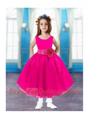 Romantic Ball Gown Scoop Mini-length Flower Girl Dress in Hot Pink