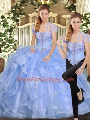 Lavender Sleeveless Organza Lace Up Sweet 16 Dresses for Military Ball and Sweet 16 and Quinceanera
